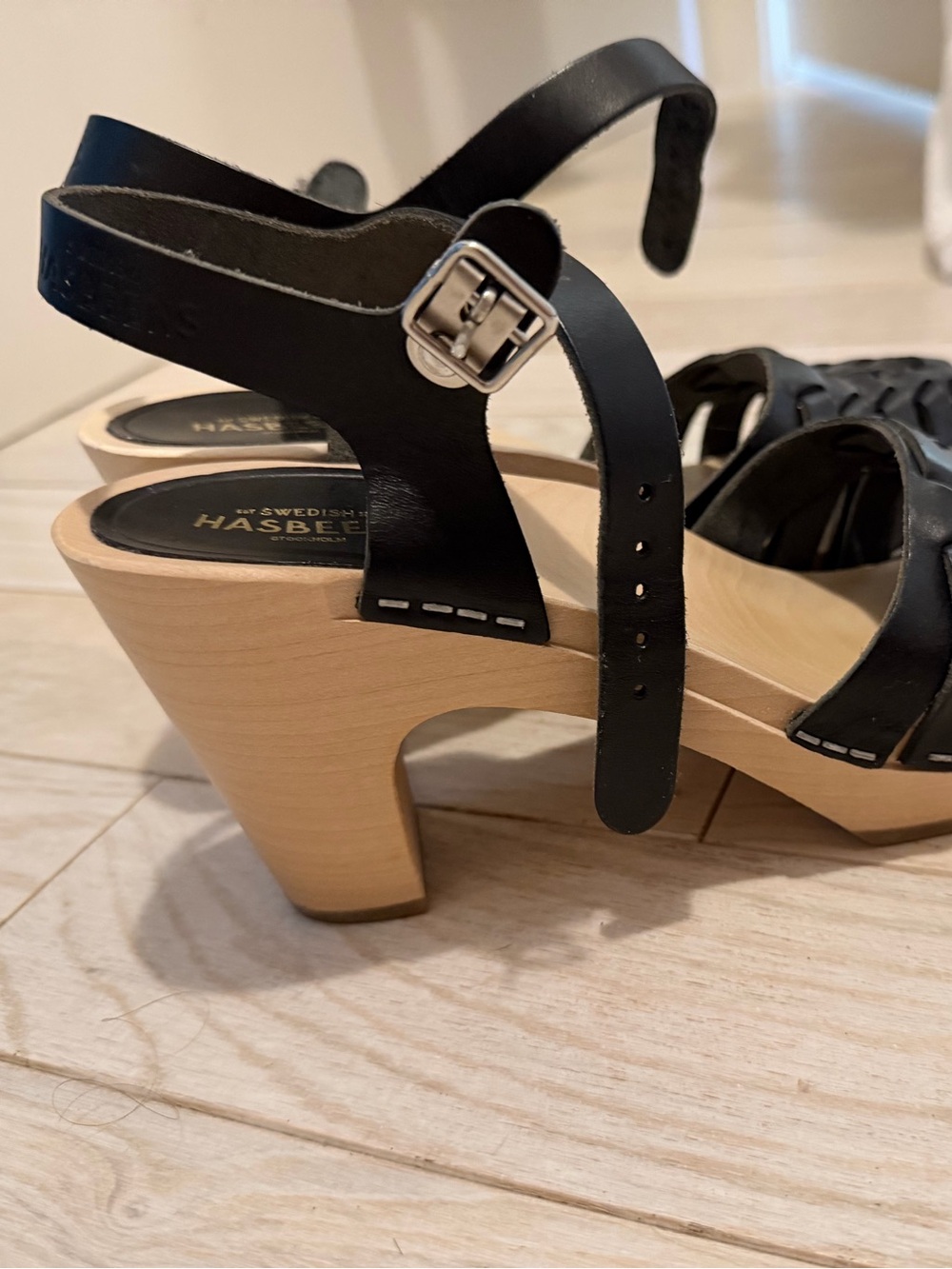 Never Worn Swedish Hasbeens Black Woven Leather Ankle-Strap Sandals - Picture 2 of 4